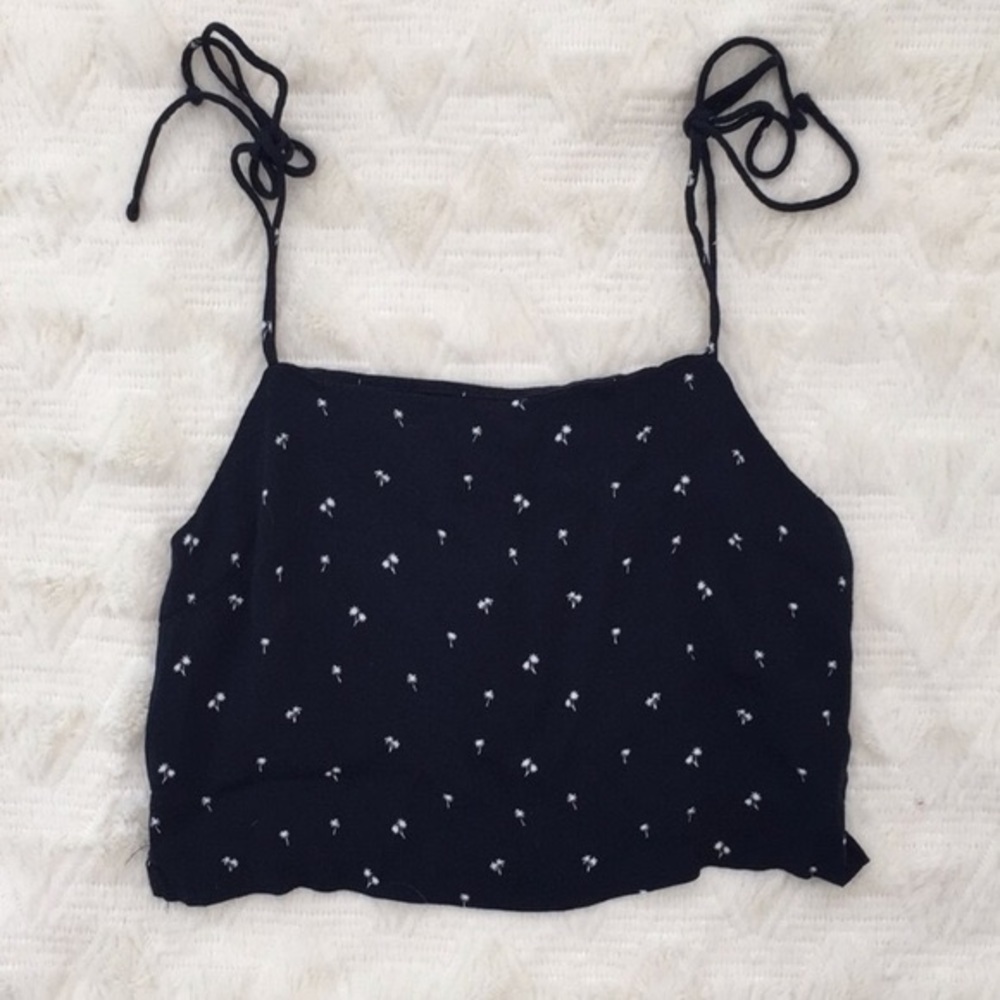 Brandy Melville Navy Blue Palm Tree Print Dena Top